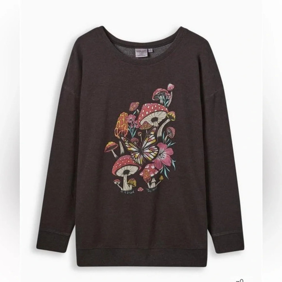 TORRID EUC Mushroom Classic Fit Fleece Long Sleeve Sweatshirt 25” p2p, sz 0/12W - Picture 1 of 8